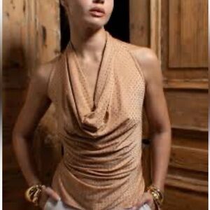 Vince Camuto Tan Studded Cowl Neck Blouse